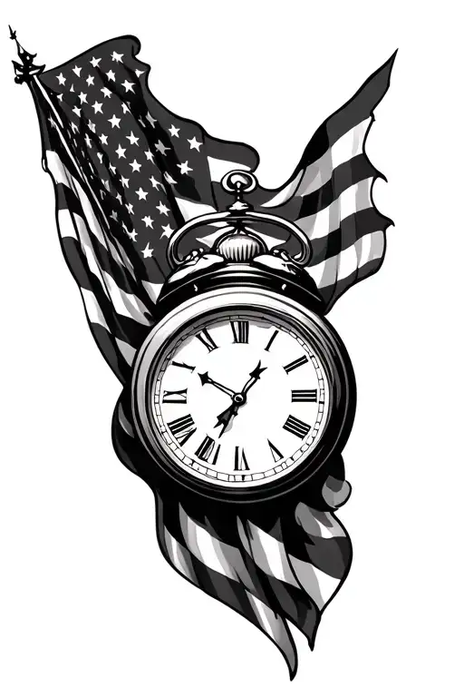 American Flag With Clock On Top