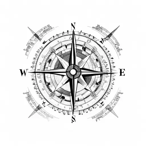 Compass Surrounded By Two Beta Dishes On Top Of A Map