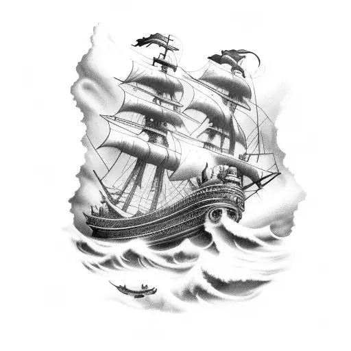 Pirate Ship Traveling Through A Thunder Storm With Posiedon Overlooking