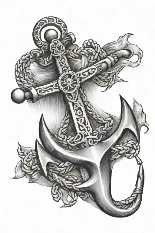 Anchor With Compass On Middle