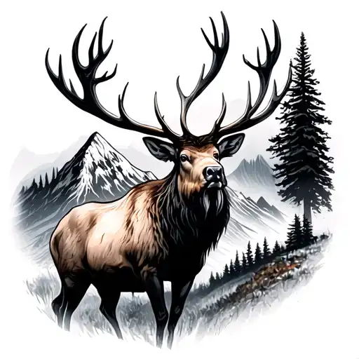 Elk And Mountain