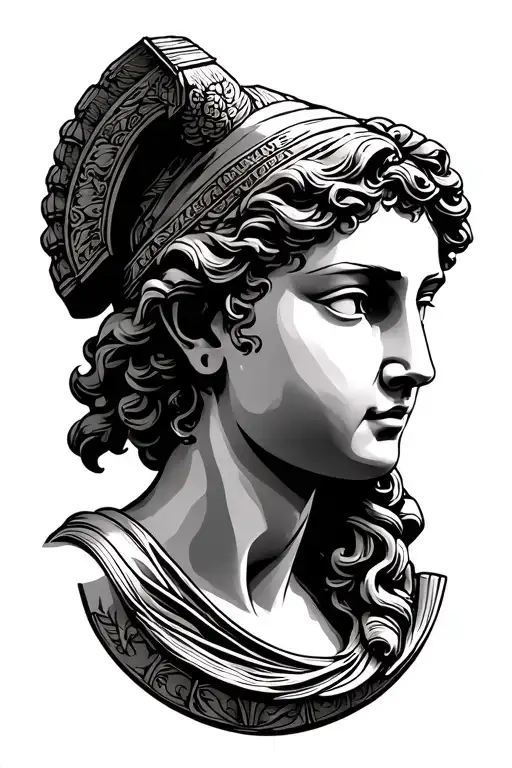 Artemis Beautiful Statue Head Profile Holding A Book