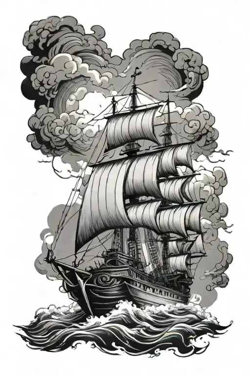 Roman Ship Sailing Through Stormy