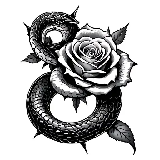 Snake Around Rose With Thorns