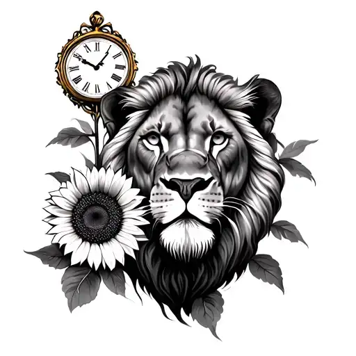 Sunflower And Lioness And Clock