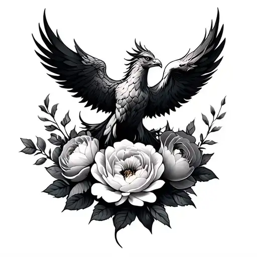 Phoenix Rising From The Ashes With Peonies