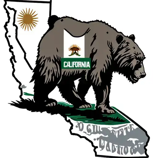 California Map With California Flag Bear
