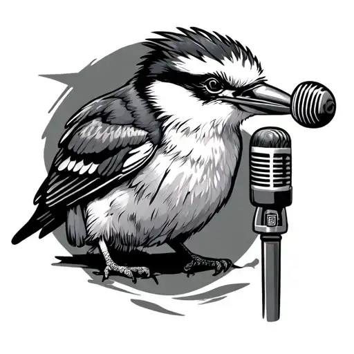 Kookaburra Talking Into Microphone Surrounded