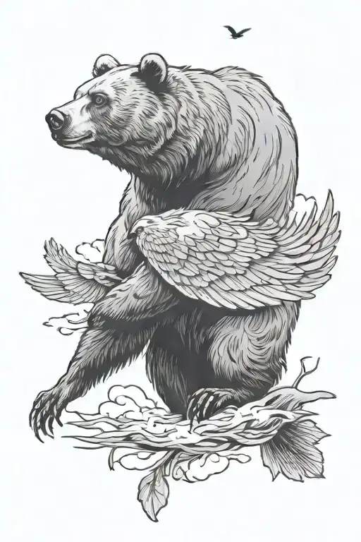 Bear And Bird Flying