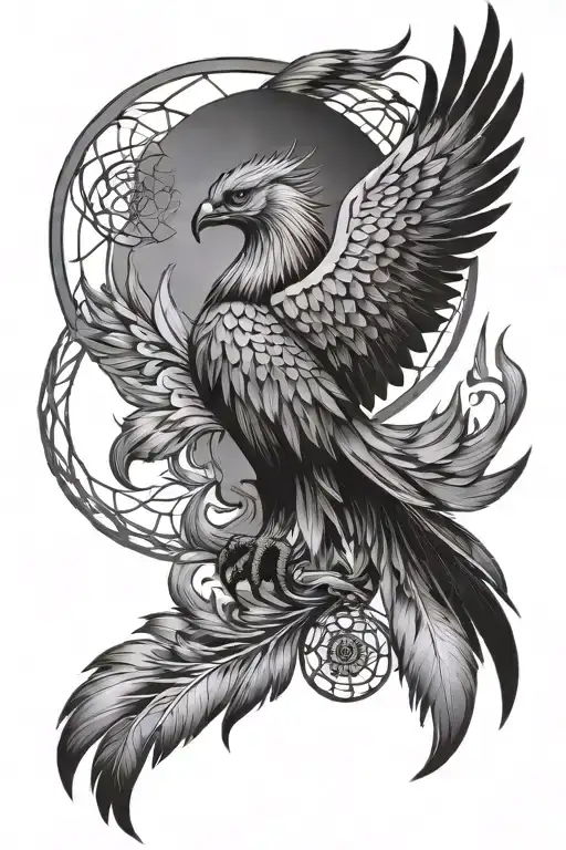 Dream Catcher And Phoenix Rising From The Ashes