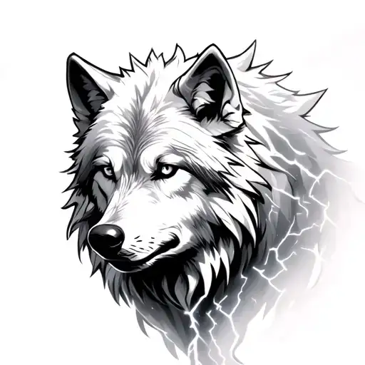 White Wolf Covered In Lightning Fog