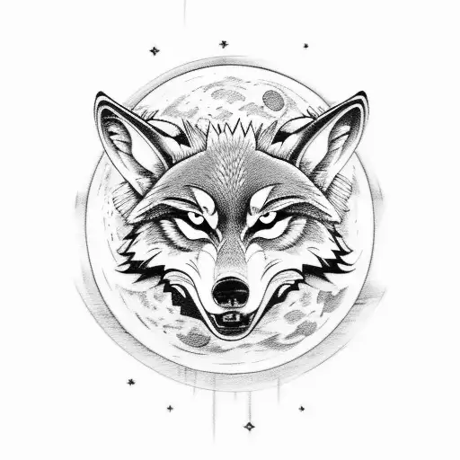 A Sketch-style Tattoo Of A Wolf Howling At The Moon While Standing On A Hiking Trail