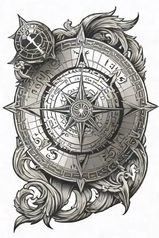An Intricate Compass Design Incorporating Elements Of The Marine Corps Insignia