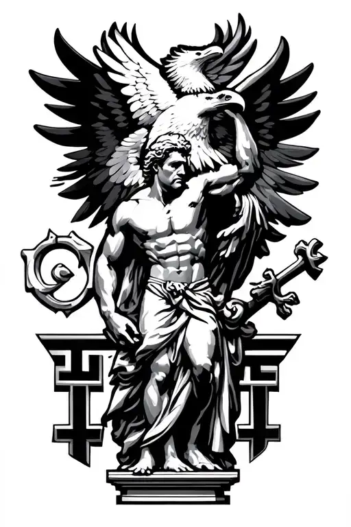 Prometheus Statue With Eagle And Greek Key