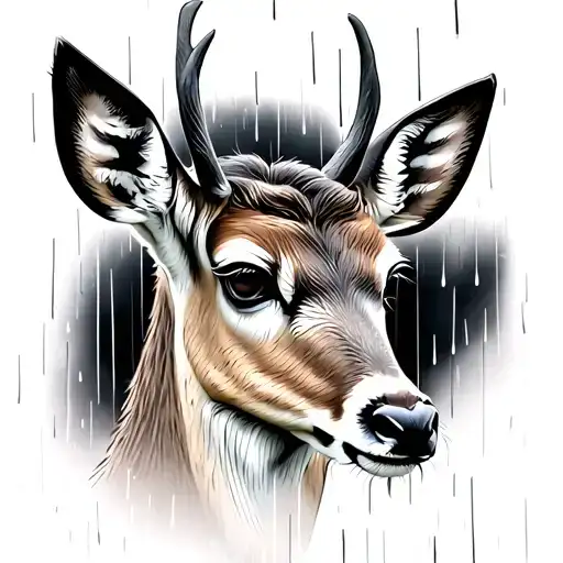 A Young Deer In The Rain