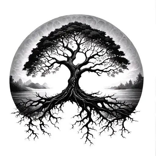 Tree Of Life With Roots Forming Into Something With Time And Circle Of Life