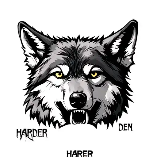 Wolf With Mouth Open With Words Inside Saying Harder Den Hard