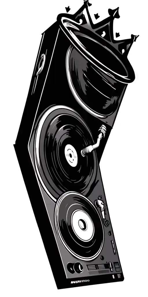 A Dj Turntable With A Crown Hovering Above It