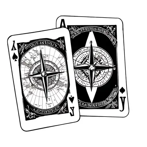 2 Playing Cards With Map And Compass