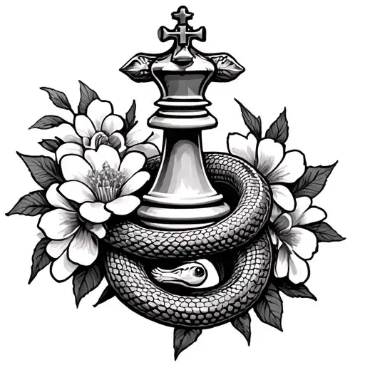 Bishop Chess Piece With A Snake Wrapped Around It Surrounded By Flowers