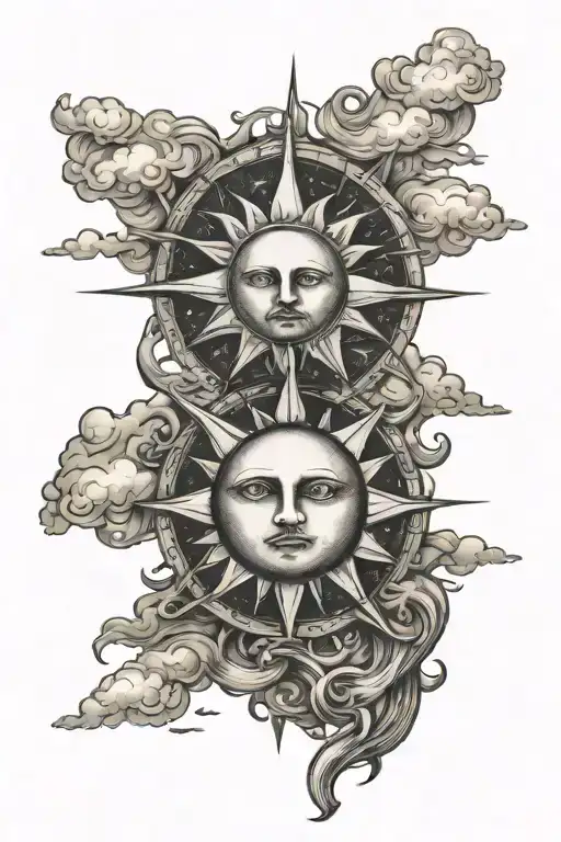 Grungy Medival Sun With Clouds Around It