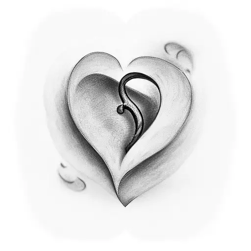 A Black-grey Tattoo Of A Heart-shaped Music Note Intertwined With A Love Letter