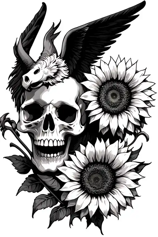 Skull Sunflower And A Pegasus
