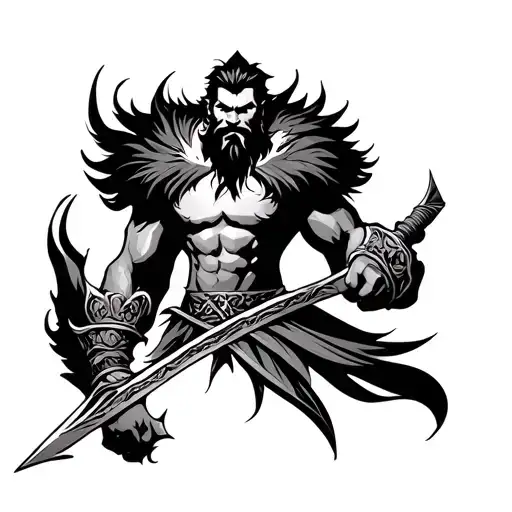 Fierce King With Beard And Lean Body With Sword In Hand