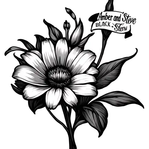 Marigold Flower And Lily Intertwined With Stems Saying Amber And Steve