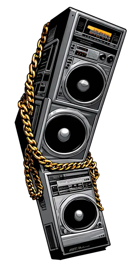 A 1980S Boom Box In Circled With Heavy Gold Chains