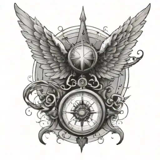 Angel Wings And Compass Surrounded