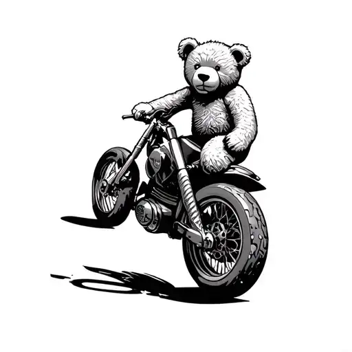 Teddy Bear On Motor Bike Wheeling With Stu Bear Underneath