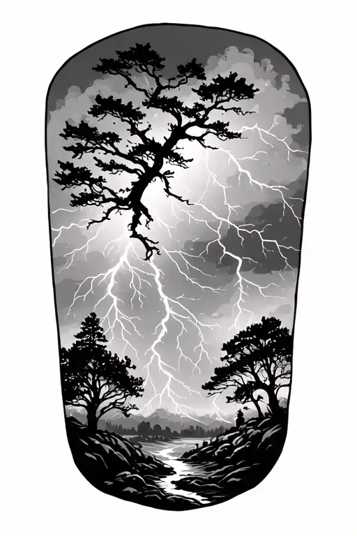 Lightening Storm With Tree In Background