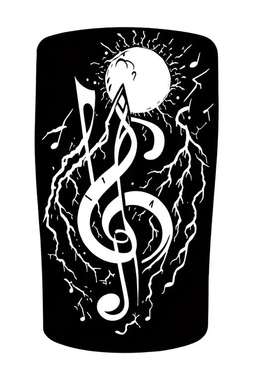 Music Notes Lightening Storm And Time