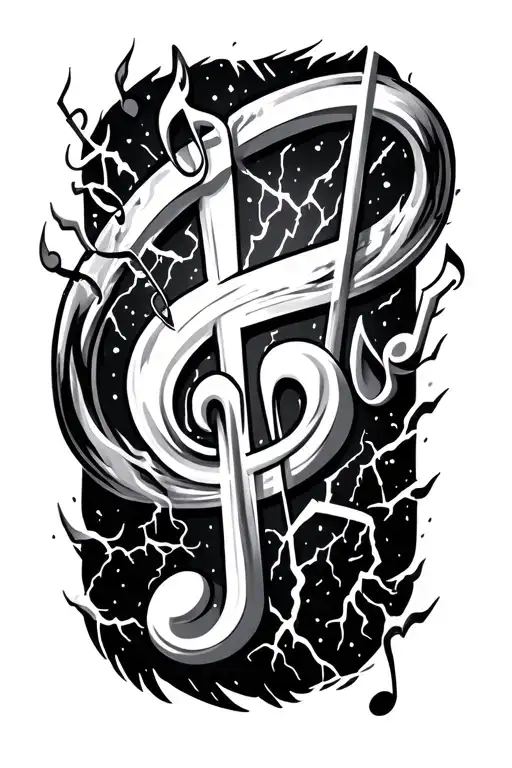 Music Notes Lightening Storm And Time