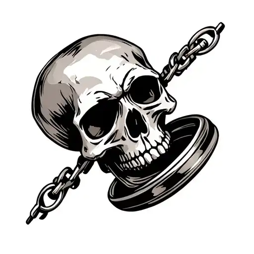 Skull With Pocket Watch Mechanism Intertwined