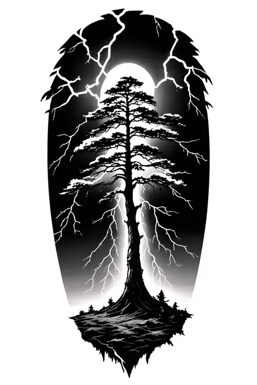 Lightening Storm With Tree In Background