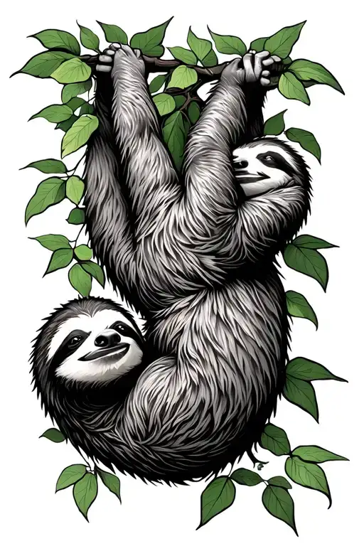 Young Sloth Hanging From Vertical Vine