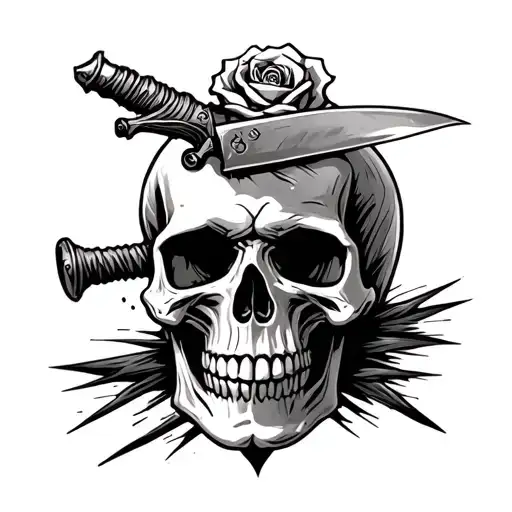 A Skull With A Knife Through The Top Of Its Head