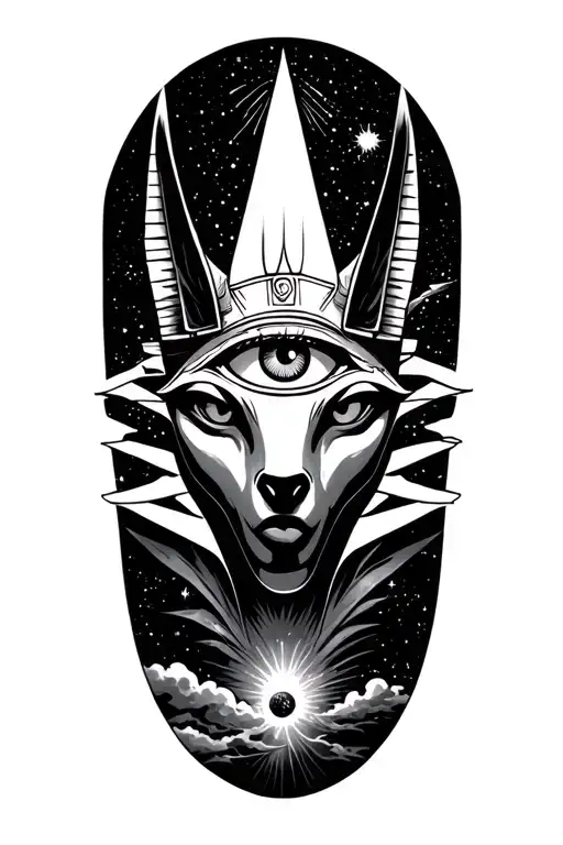 Space Theme With Cosmic Dust Clouds Anubis And All Seeing Eye