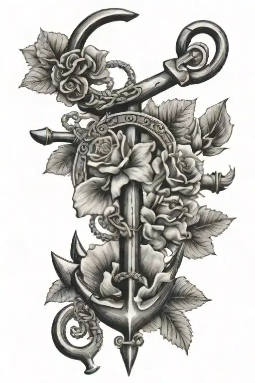 Anchor With Roses And Orchid And Poppies Intertwined