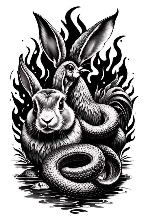 Forearm Tattoo With Rabbit Rooster Monkey Snake Fire Earth Water