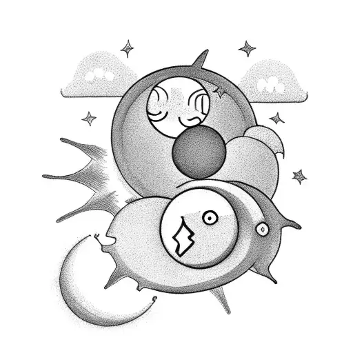 A Whimsical Library Scene With A Sun And Moon Kissing In A Black-grey Style