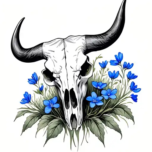 Bull Skull And Blue Bonnets