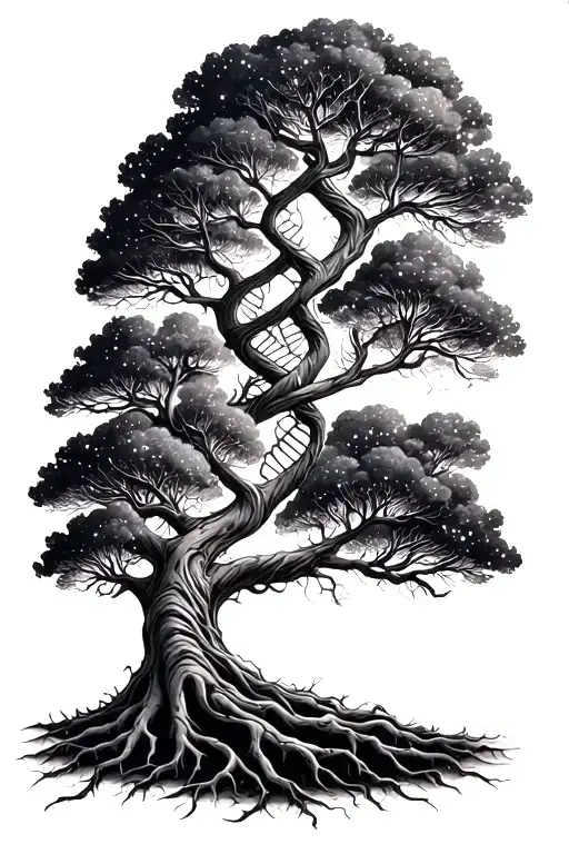 Space Tree Of Life Intertwined Roots Forming Dna