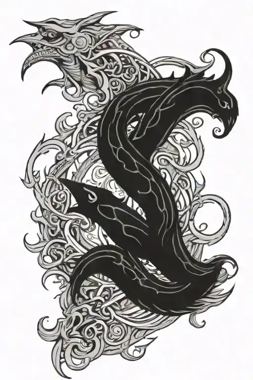 Ouroboros Circle And The Poseidon's Trident Intertwined