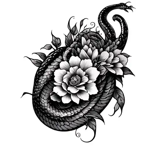 Twisted Reptile Tail With Floral On Collarbone