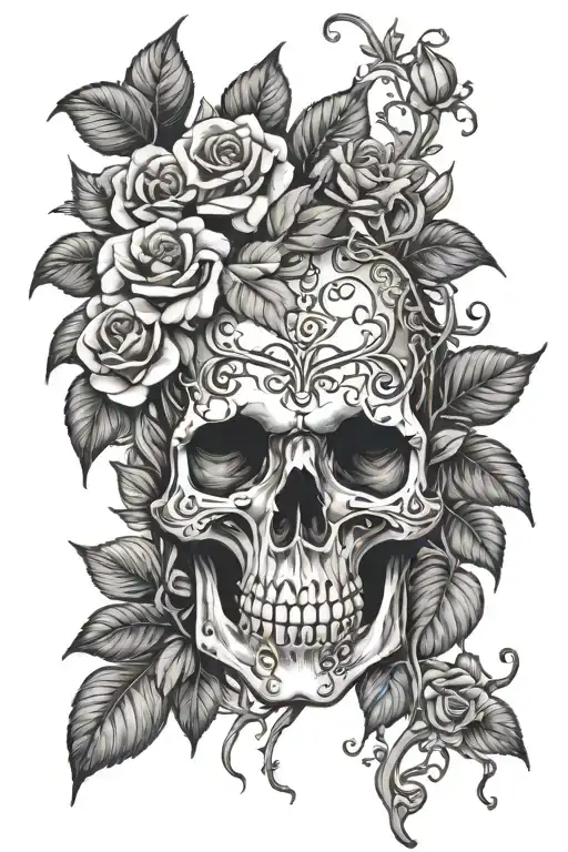 Jungle Vines Roses Building Skull