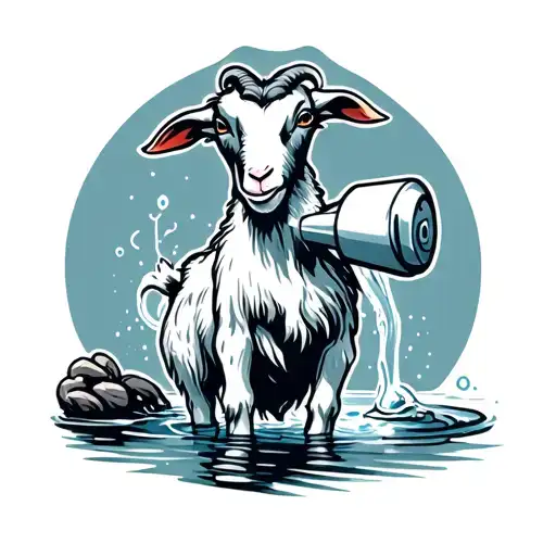 Cartoon Goat Adding Water To A Strem