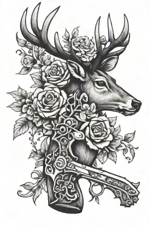 Flowers Cross Deer Antlers Pistol Intertwined